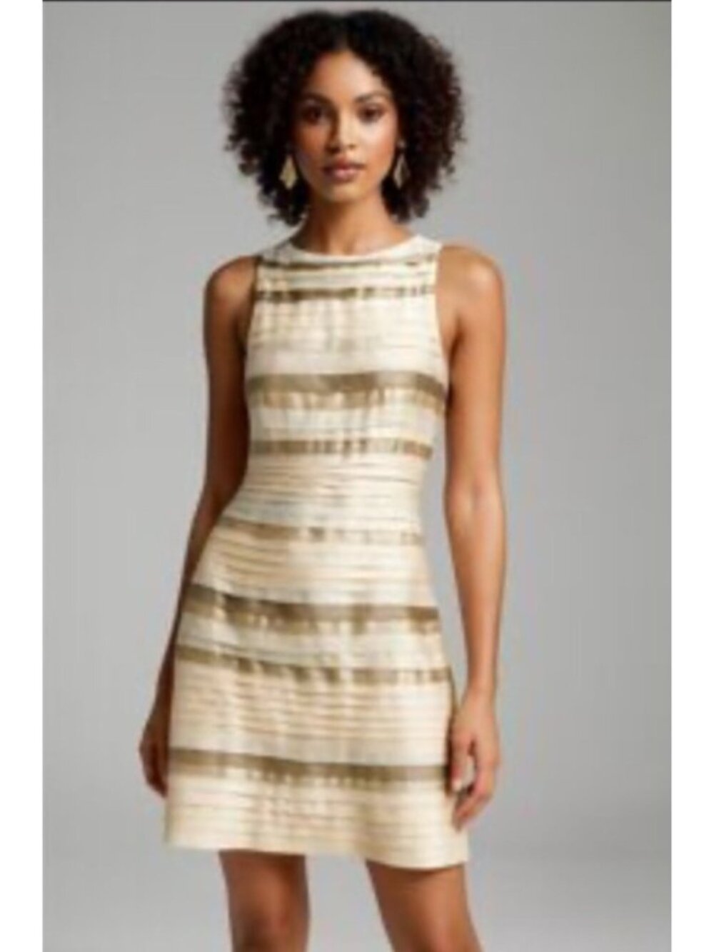 NEW $495 Alice + Olivia Silk Tiered Ribbon Ivory Cream Brown Shift Mini Dress 10